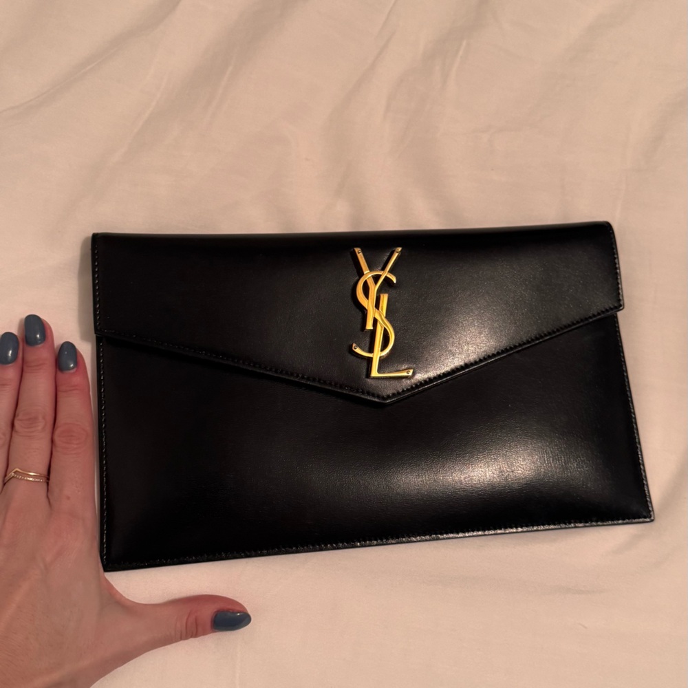 Yves Saint Laurent Black and Gold Envelope Clutch - Picture 6 of 6